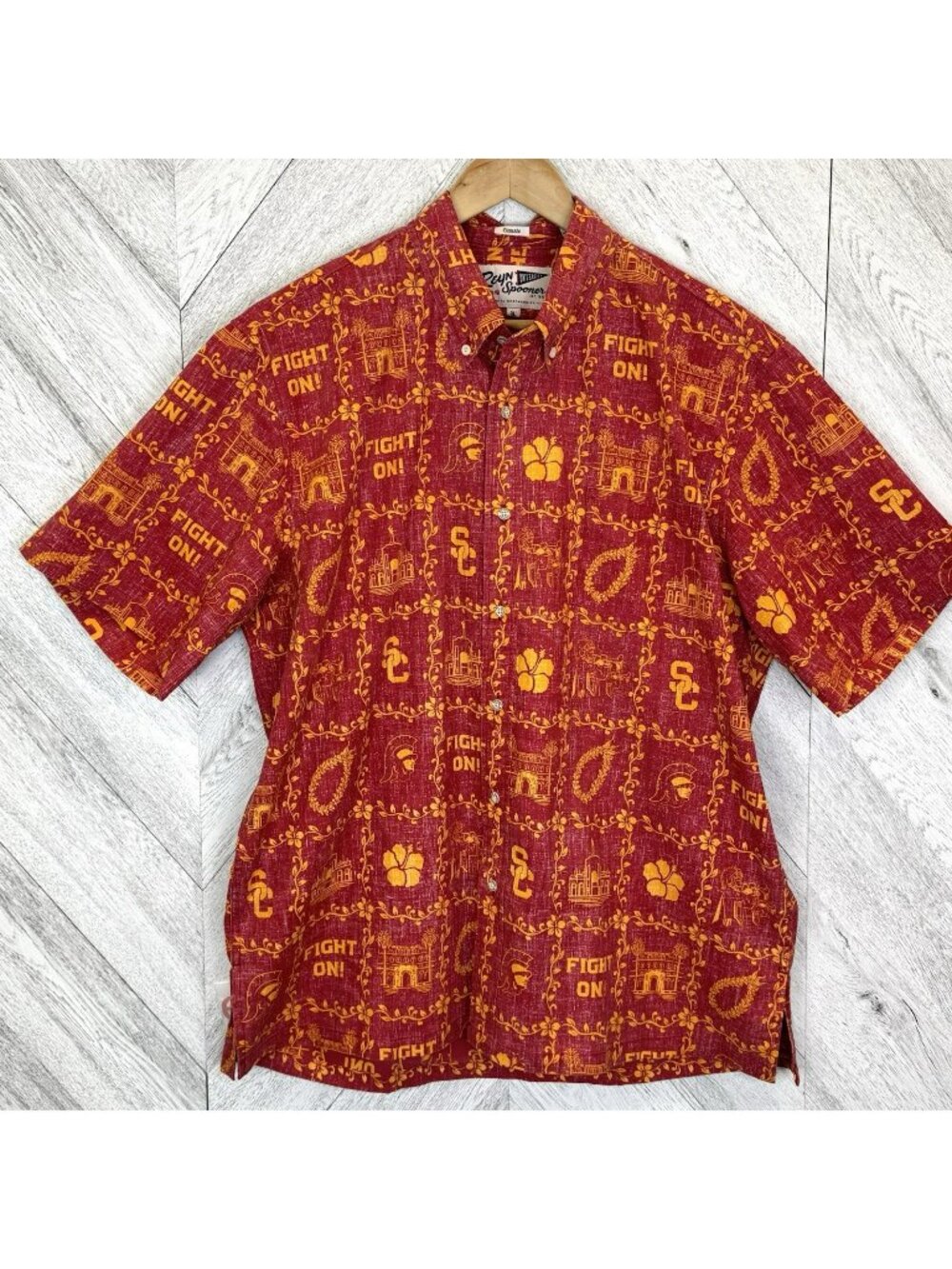 Reyn Spooner Hawaiian Shirt Mens XL Classic Fit USC Fight On Trojans Football